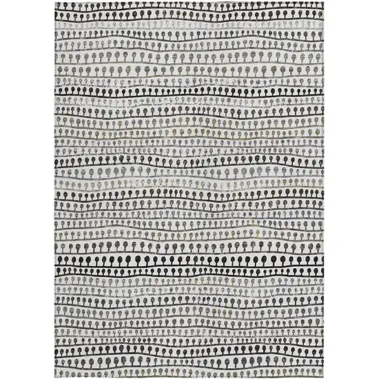 Ivory Taupe And Charcoal Striped Washable Indoor Outdoor Area Rug Photo 7