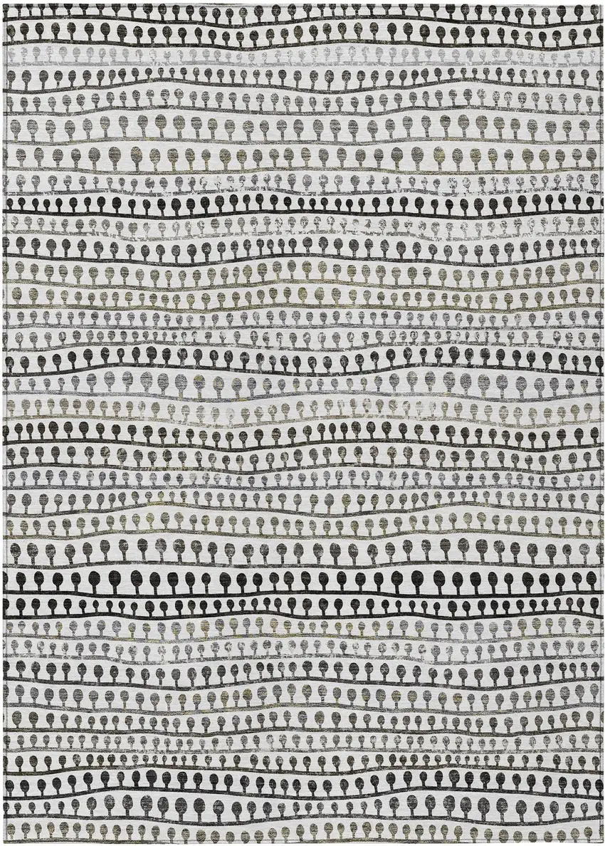 Ivory Taupe And Charcoal Striped Washable Indoor Outdoor Area Rug Photo 2