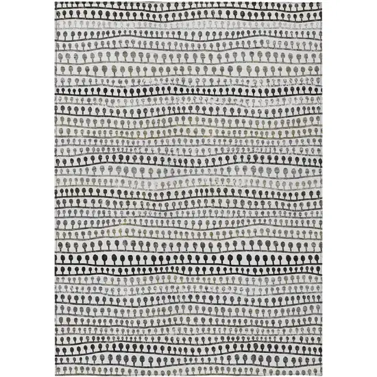 Ivory Taupe And Charcoal Striped Washable Indoor Outdoor Area Rug Photo 2
