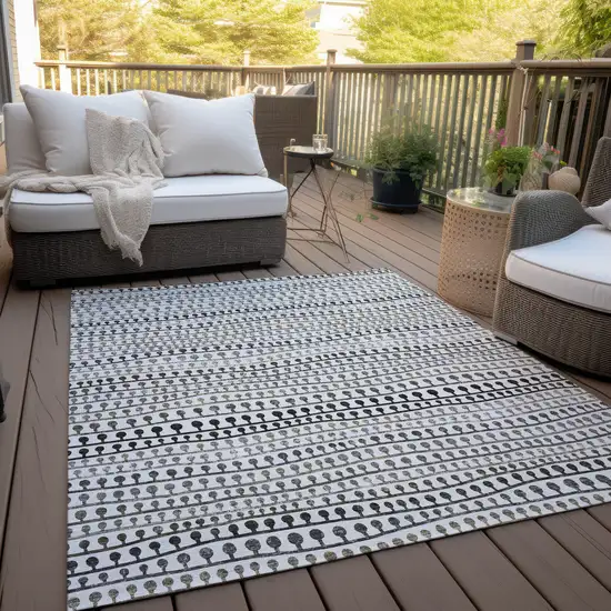 Ivory Taupe And Charcoal Striped Washable Indoor Outdoor Area Rug Photo 8