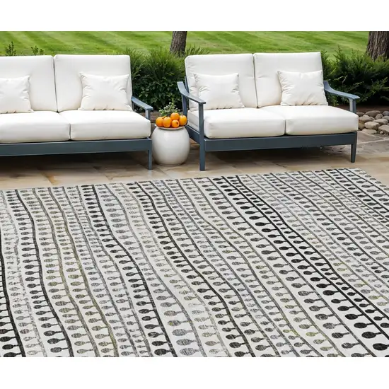 Ivory Taupe And Charcoal Striped Washable Indoor Outdoor Area Rug Photo 1