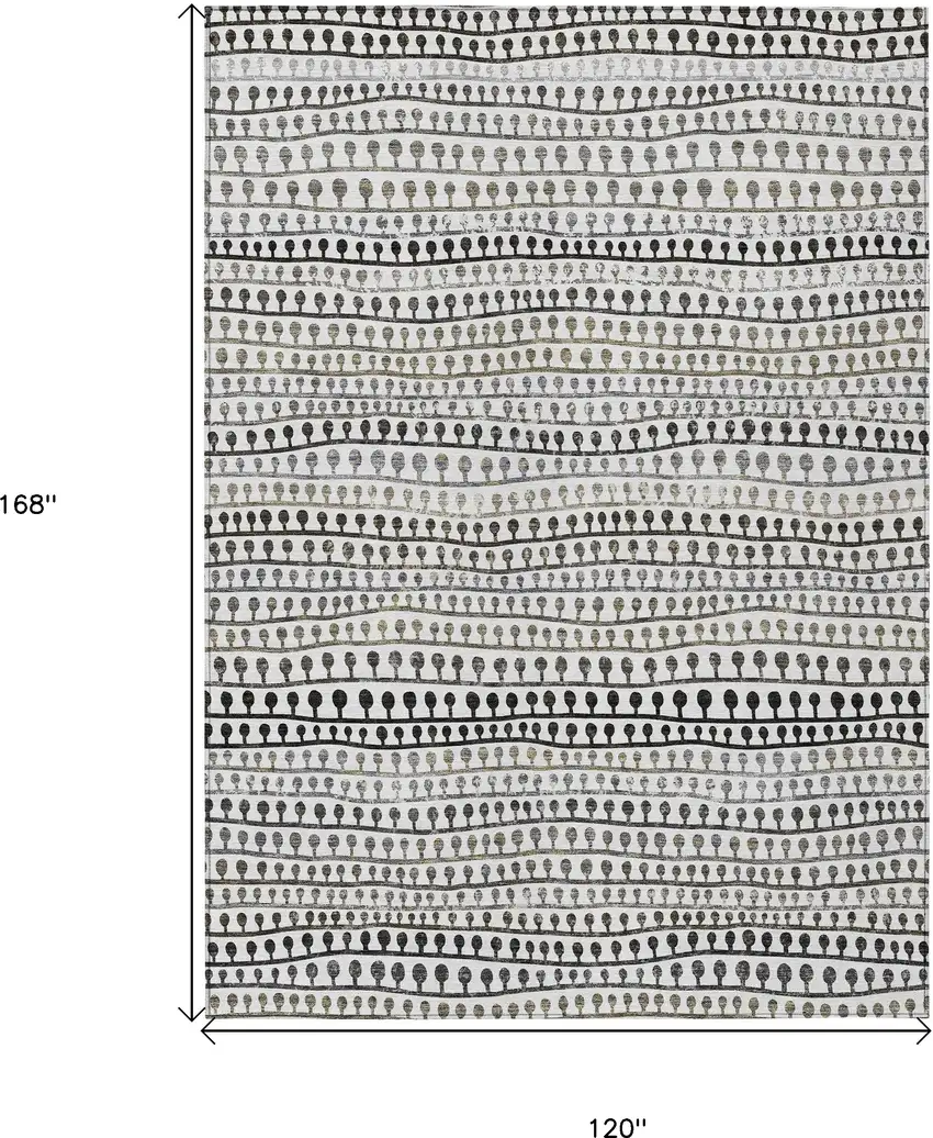 Ivory Taupe And Charcoal Striped Washable Indoor Outdoor Area Rug Photo 3