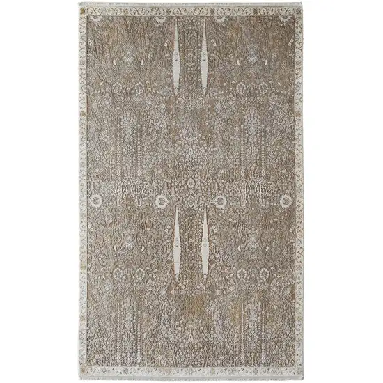 Ivory Taupe And Gold Floral Area Rug With Fringe Photo 2