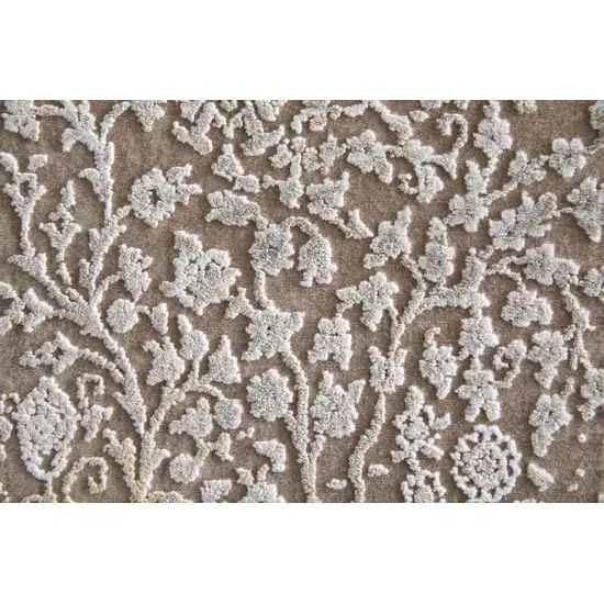 Ivory Taupe And Gold Floral Area Rug With Fringe Photo 6