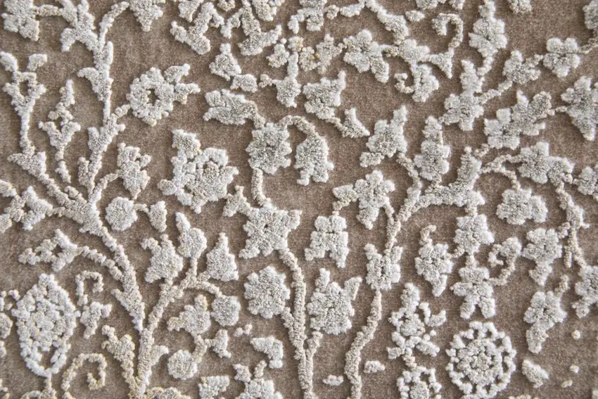 Ivory Taupe And Gold Floral Area Rug With Fringe Photo 6