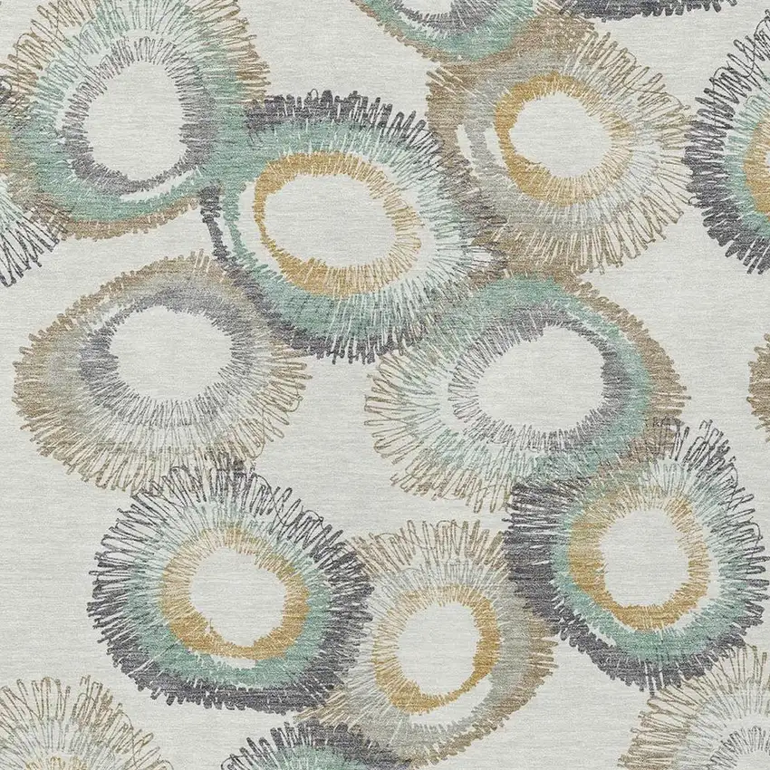 Ivory Taupe And Gold Geometric Washable Indoor Outdoor Area Rug Photo 9