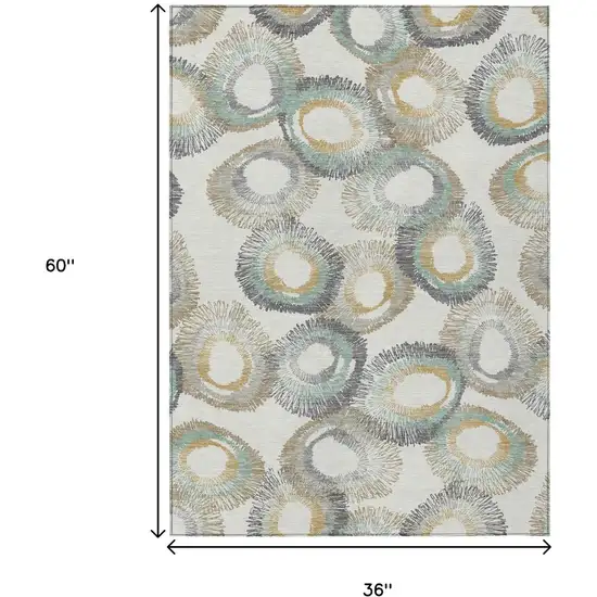 Ivory Taupe And Gold Geometric Washable Indoor Outdoor Area Rug Photo 3