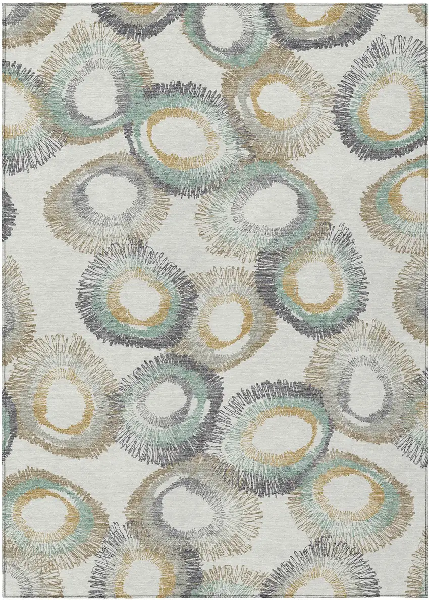 Ivory Taupe And Gold Geometric Washable Indoor Outdoor Area Rug Photo 2