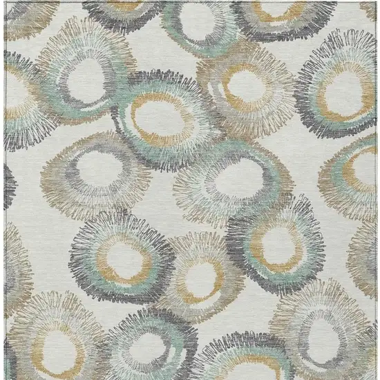 Ivory Taupe And Gold Geometric Washable Indoor Outdoor Area Rug Photo 5