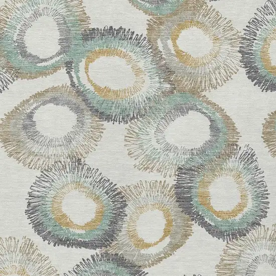 Ivory Taupe And Gold Geometric Washable Indoor Outdoor Area Rug Photo 7