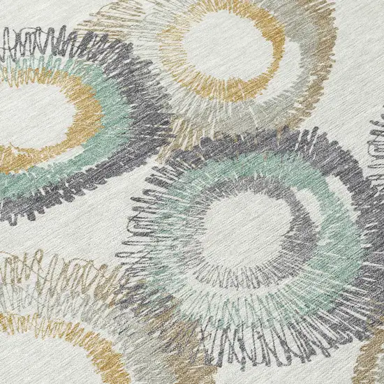 Ivory Taupe And Gold Geometric Washable Indoor Outdoor Area Rug Photo 6