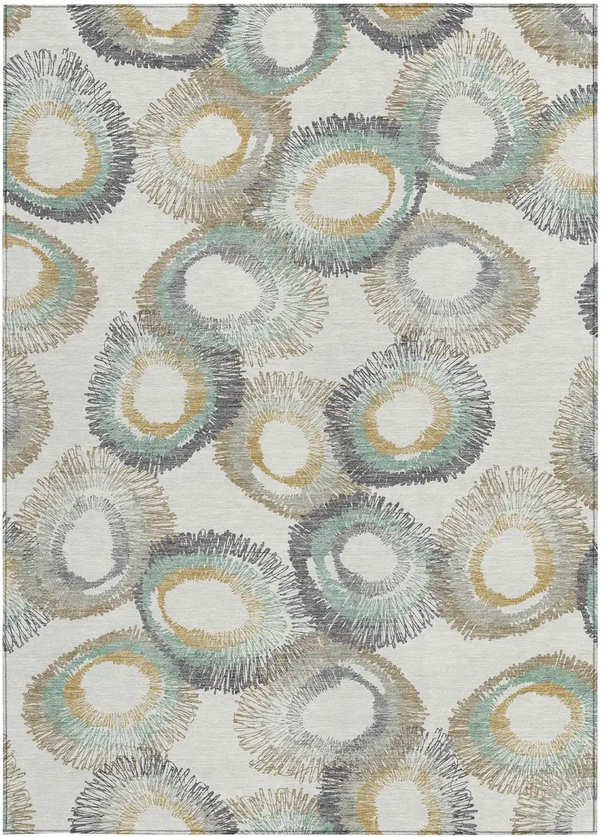 Ivory Taupe And Gold Geometric Washable Indoor Outdoor Area Rug Photo 5