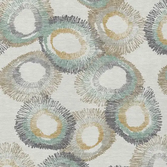 Ivory Taupe And Gold Geometric Washable Indoor Outdoor Area Rug Photo 8