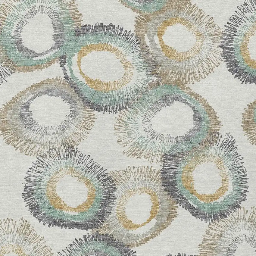 Ivory Taupe And Gold Geometric Washable Indoor Outdoor Area Rug Photo 8