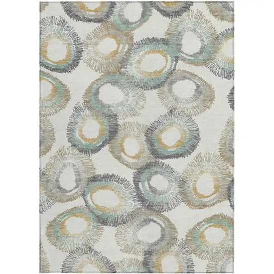 Ivory Taupe And Gold Geometric Washable Indoor Outdoor Area Rug Photo 4