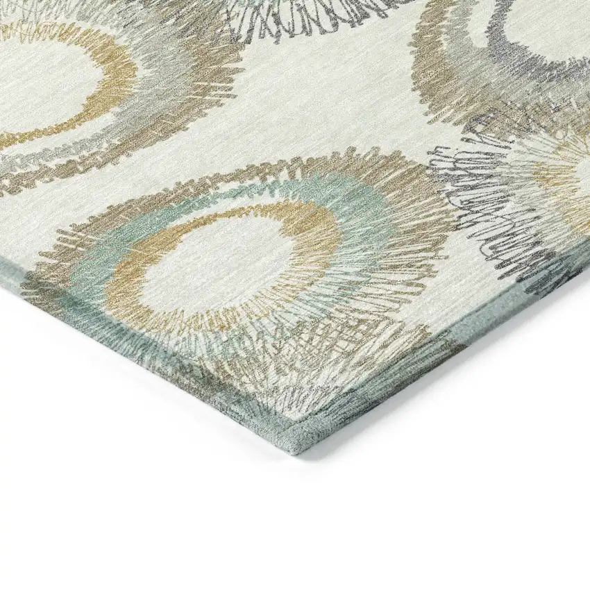 Ivory Taupe And Gold Geometric Washable Indoor Outdoor Area Rug Photo 9