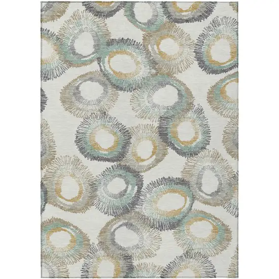 Ivory Taupe And Gold Geometric Washable Indoor Outdoor Area Rug Photo 2