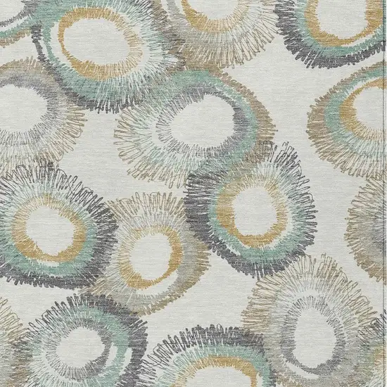 Ivory Taupe And Gold Geometric Washable Indoor Outdoor Area Rug Photo 9