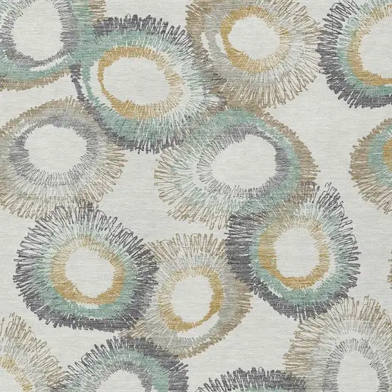 Ivory Taupe And Gold Geometric Washable Indoor Outdoor Area Rug Photo 7