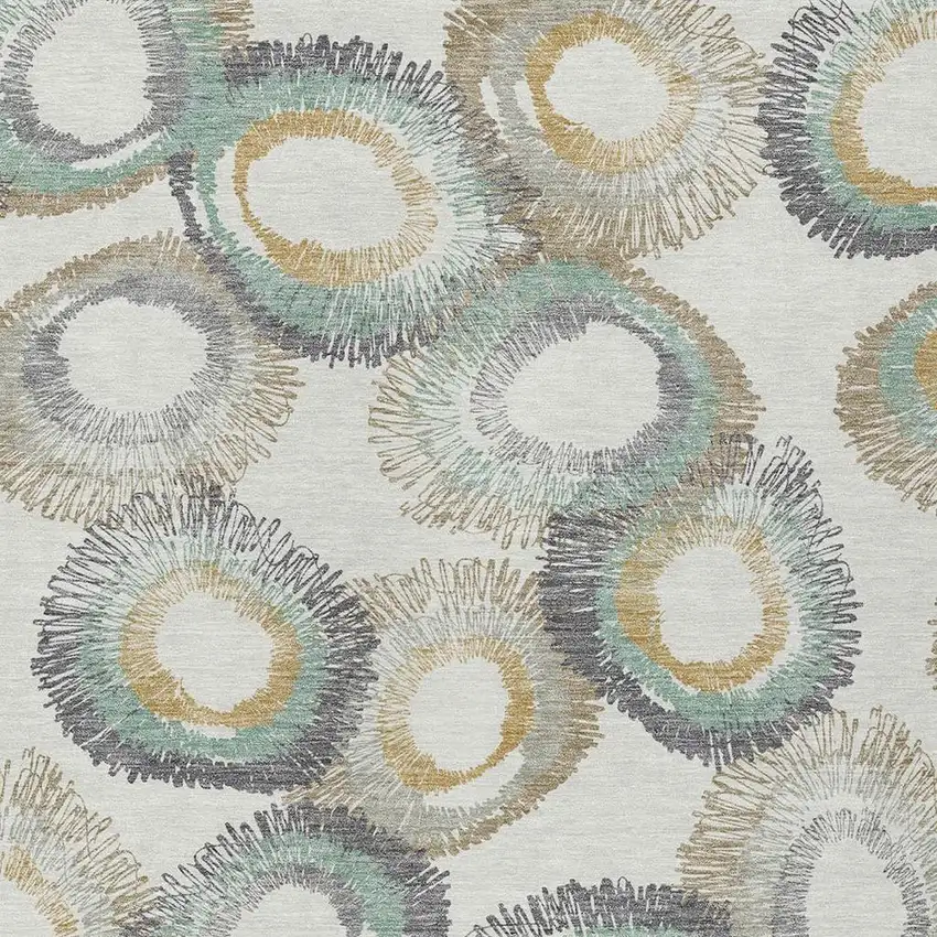 Ivory Taupe And Gold Geometric Washable Indoor Outdoor Area Rug Photo 7