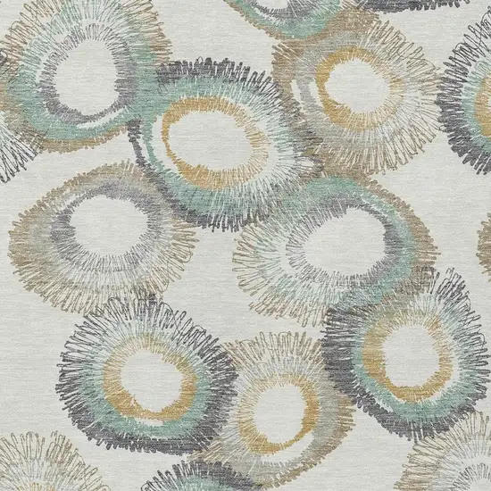 Ivory Taupe And Gold Geometric Washable Indoor Outdoor Area Rug Photo 9