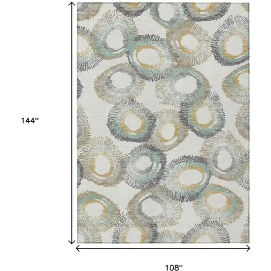 Ivory Taupe And Gold Geometric Washable Indoor Outdoor Area Rug Photo 3