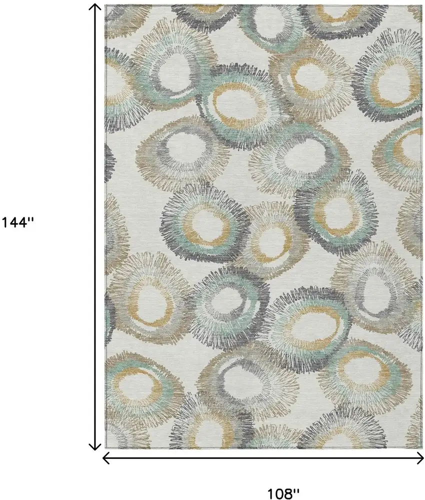 Ivory Taupe And Gold Geometric Washable Indoor Outdoor Area Rug Photo 3