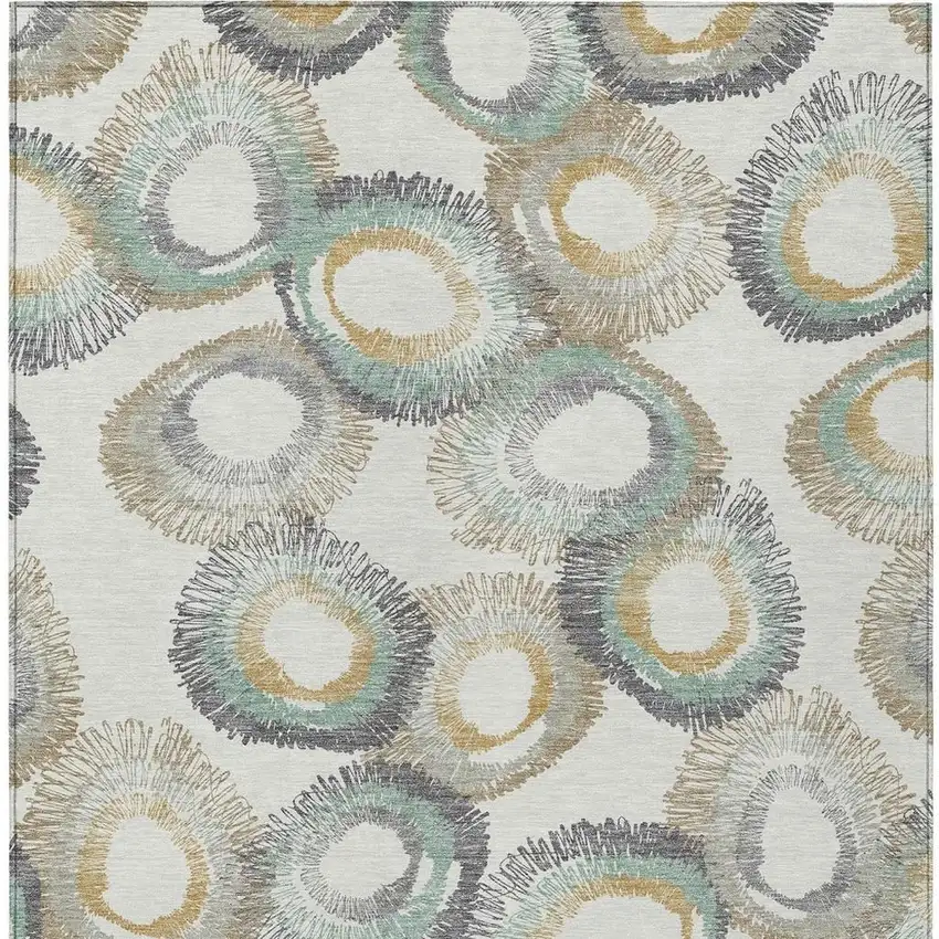 Ivory Taupe And Gold Geometric Washable Indoor Outdoor Area Rug Photo 6