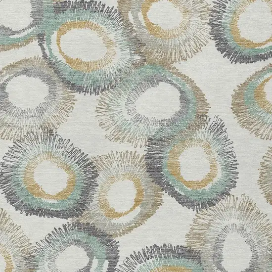 Ivory Taupe And Gold Geometric Washable Indoor Outdoor Area Rug Photo 9