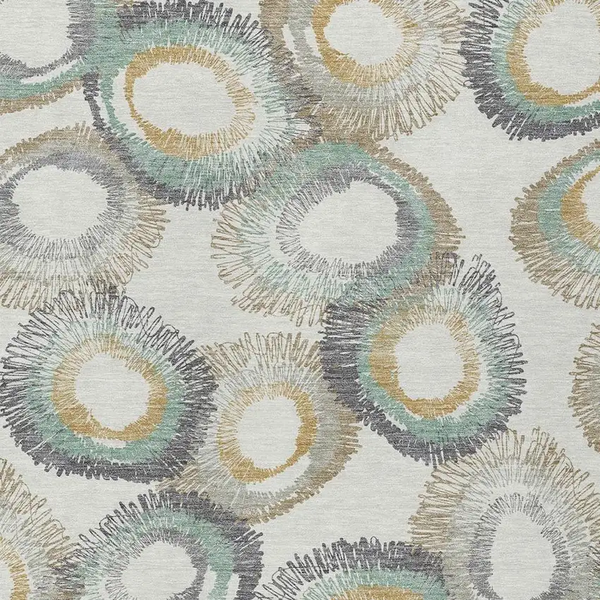 Ivory Taupe And Gold Geometric Washable Indoor Outdoor Area Rug Photo 9