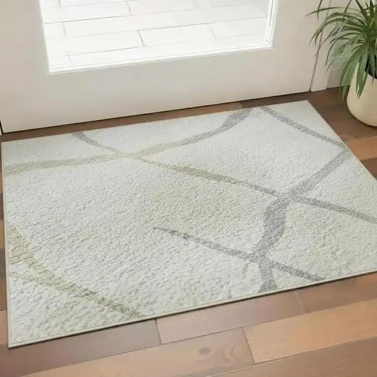 Ivory Taupe And Gray Abstract Geometric Washable Area Rug With UV Protection Photo 2