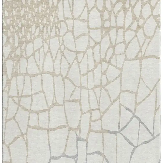 Ivory Taupe And Gray Abstract Geometric Washable Area Rug With UV Protection Photo 4
