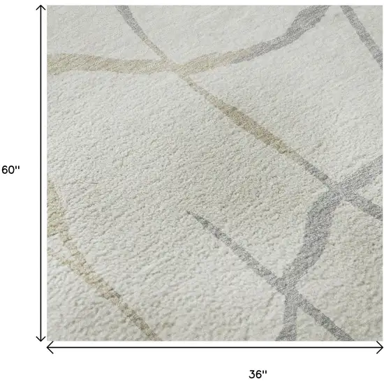 Ivory Taupe And Gray Abstract Geometric Washable Area Rug With UV Protection Photo 9