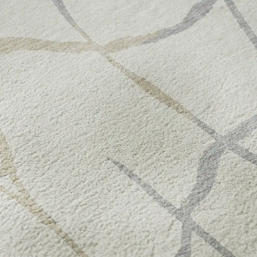 Ivory Taupe And Gray Abstract Geometric Washable Area Rug With UV Protection Photo 1