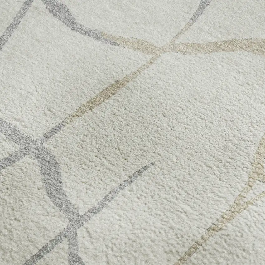 Ivory Taupe And Gray Abstract Geometric Washable Area Rug With UV Protection Photo 2