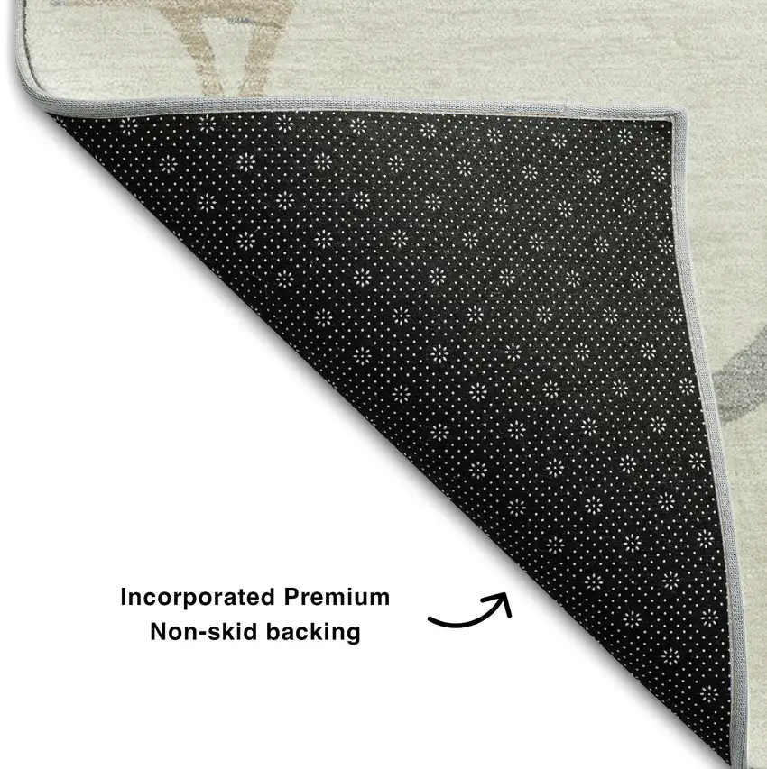 Ivory Taupe And Gray Abstract Geometric Washable Area Rug With UV Protection Photo 6