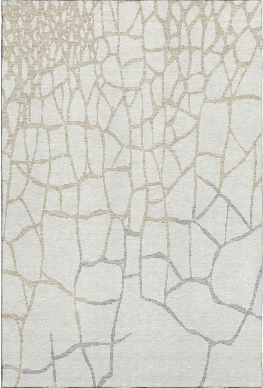 Ivory Taupe And Gray Abstract Geometric Washable Area Rug With UV Protection Photo 5