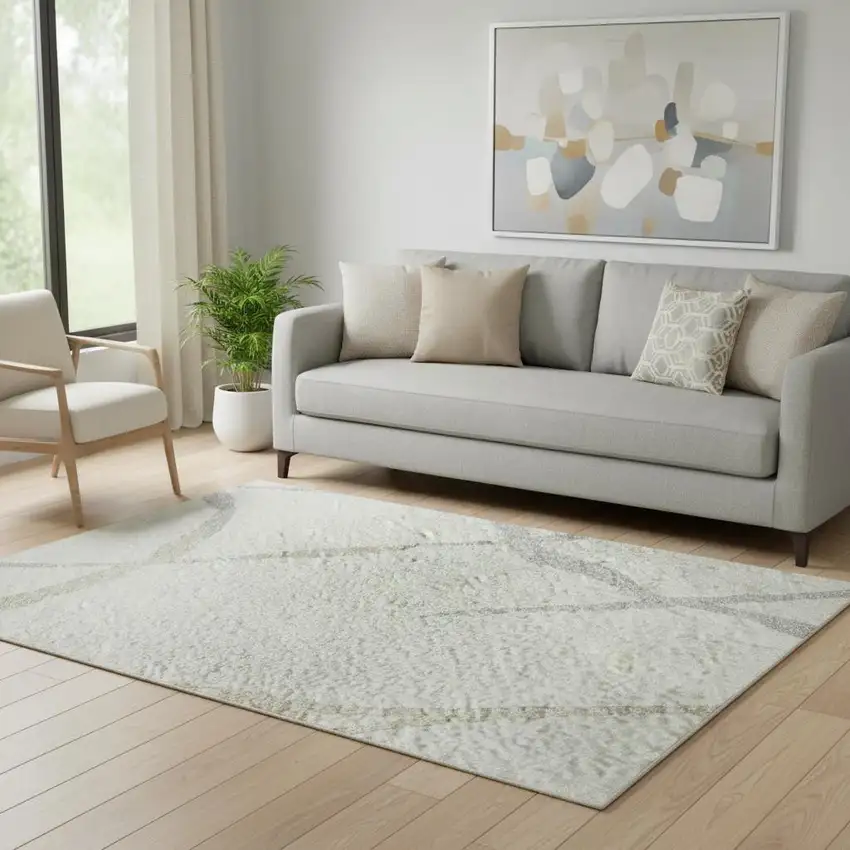 Ivory Taupe And Gray Abstract Geometric Washable Area Rug With UV Protection Photo 2