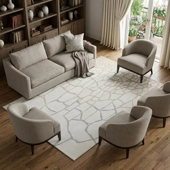 Ivory Taupe And Gray Abstract Geometric Washable Area Rug With UV Protection Photo 1