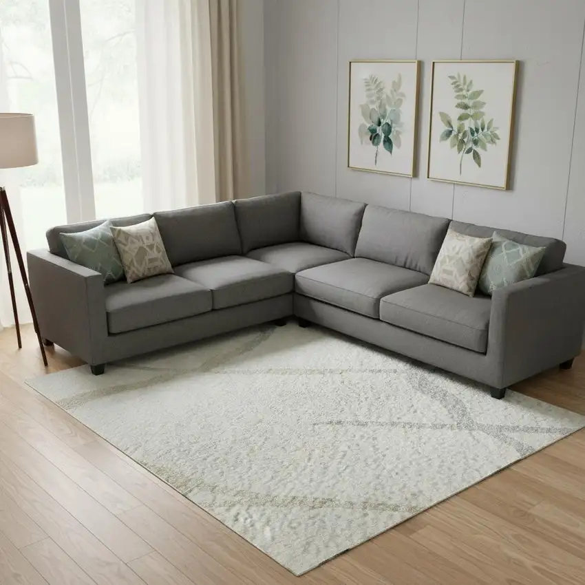 Ivory Taupe And Gray Abstract Geometric Washable Area Rug With UV Protection Photo 2