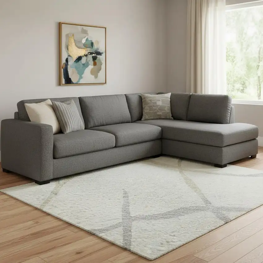 Ivory Taupe And Gray Abstract Geometric Washable Area Rug With UV Protection Photo 2