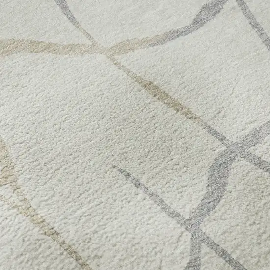 Ivory Taupe And Gray Abstract Geometric Washable Area Rug With UV Protection Photo 1