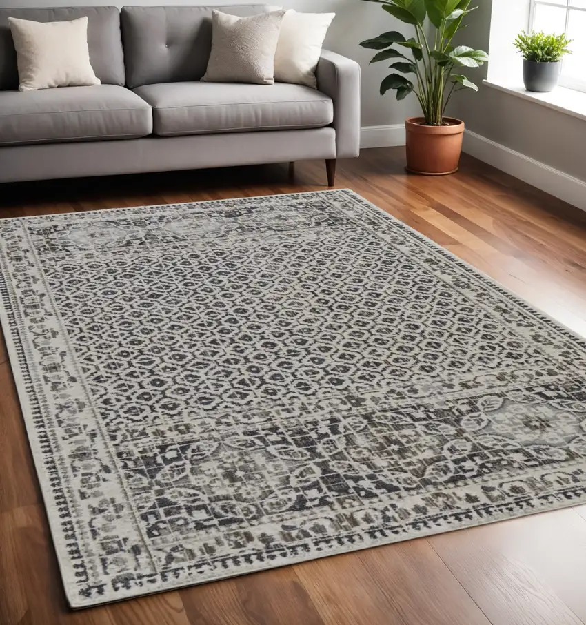 Ivory Taupe And Gray Abstract Stain Resistant Area Rug Photo 1