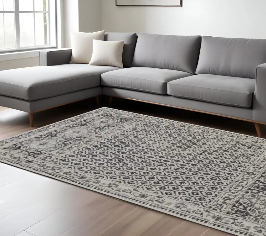 Gray and Ivory Abstract Area Rug Photo 1