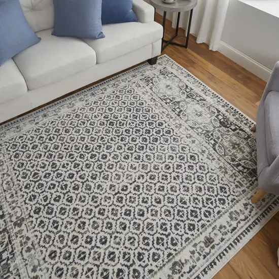 Gray and Ivory Abstract Area Rug Photo 9