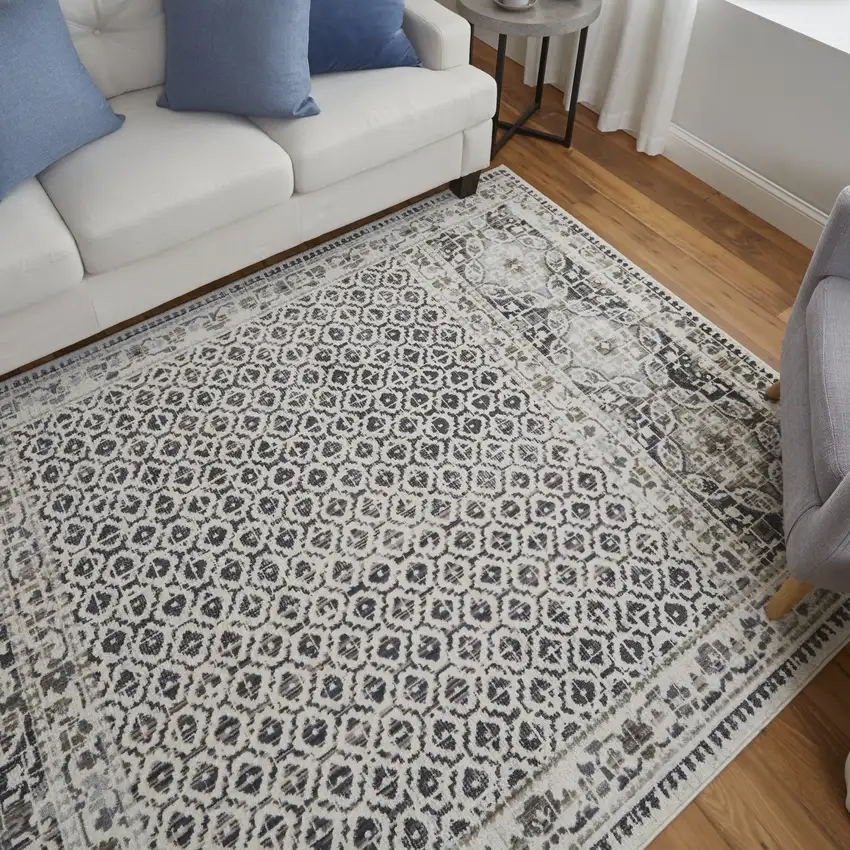 Gray and Ivory Abstract Area Rug Photo 9