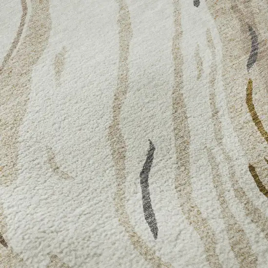 Ivory Taupe And Gray Abstract Washable Area Rug With UV Protection Photo 9