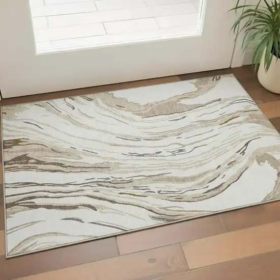 Ivory Taupe And Gray Abstract Washable Area Rug With UV Protection Photo 2