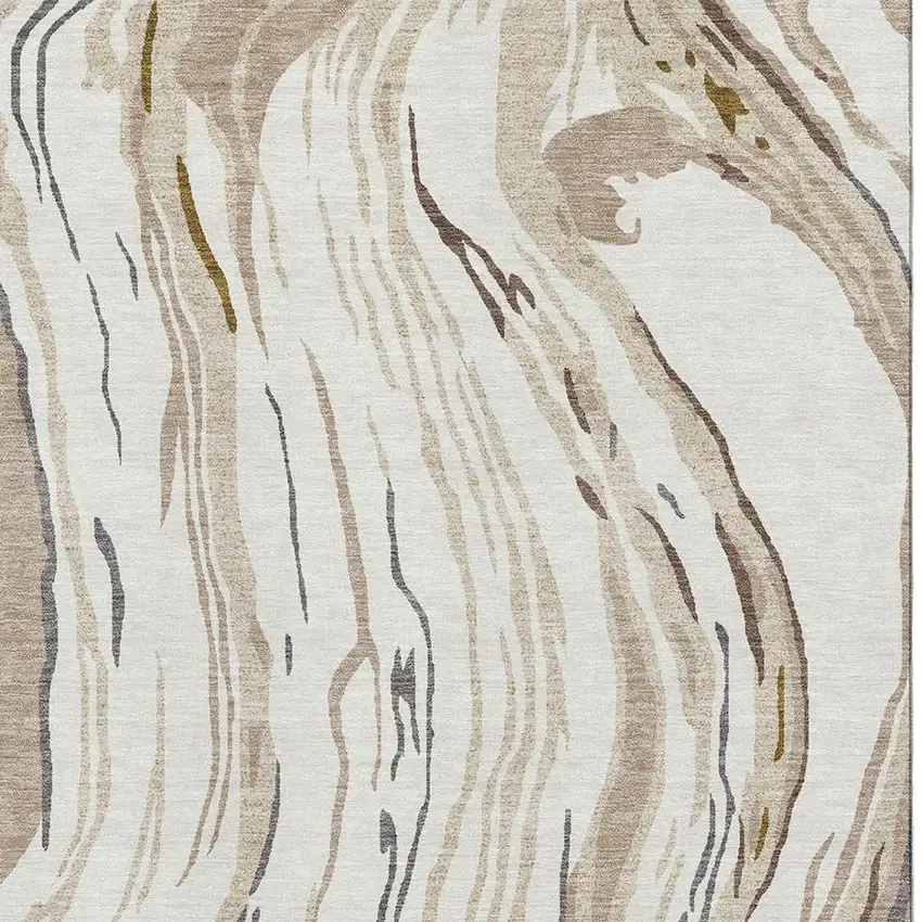 Ivory Taupe And Gray Abstract Washable Area Rug With UV Protection Photo 3