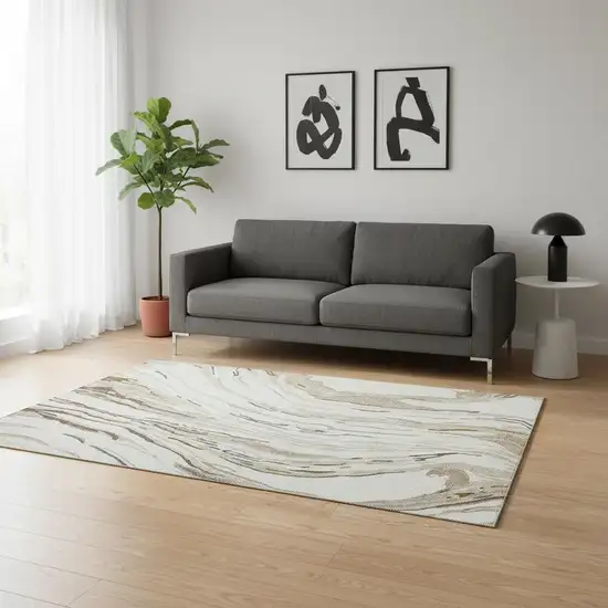 Ivory Taupe And Gray Abstract Washable Area Rug With UV Protection Photo 2